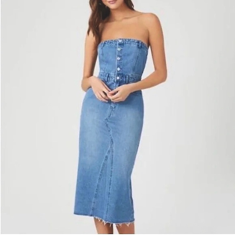 Sincerely Jules Blue Denim Button Front Strapless Dress Nwt Size Small S